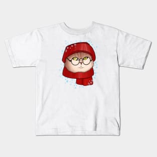 Winter cat in a hat Kids T-Shirt